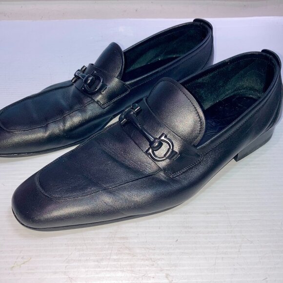 Salvatore Ferragamo Men Black Leather Horsebit Dress Slip on Shoes Sz 11D - Picture 1 of 15